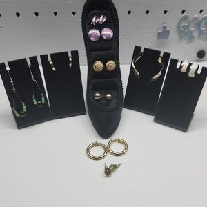 Gold-Tone Earring Set with Purple Accent Studs